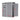Grey plastic garden storage shed front view with window and open door, size diagram