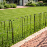 10-pack decorative metal garden fence panels, black vertical bars with curved top