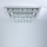 Crystal LED flush mount ceiling light with clear facets and multiple rows of hanging droplets