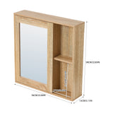 Wall mounted bathroom mirror cabinet in light wood grain with open shelf compartment