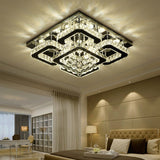 Square crystal LED ceiling lamp with warm light, layered geometric design, metallic frame