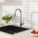 Kitchen sink faucet in chrome with single lever and curved spout, pull-down style