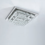 Square double-layer crystal ceiling lamp with dense hanging crystal droplets under a glass frame