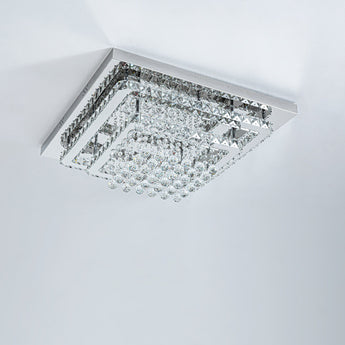 Square double-layer crystal ceiling lamp with dense hanging crystal droplets under a glass frame