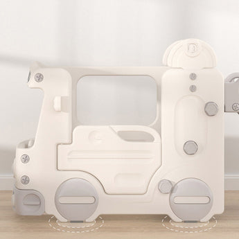 Kids play bus structure with front and side panels in white, no slide shown