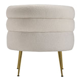 Cream teddy accent chair with rounded back cushions and gold legs
