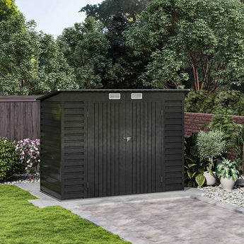 Black 239.5cm outdoor storage shed with double doors and louvered side panels