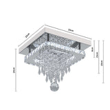 Crystal ceiling light dimensions: 25cm wide, 24cm high, 19cm ceiling