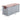 Plastic storage box with brown textured lid and light gray slatted sides