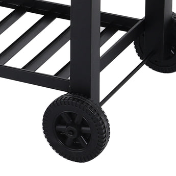 Rubber wheel on the bottom cart frame of a charcoal BBQ grill