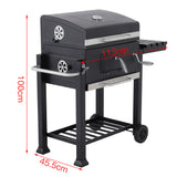 Size diagram of portable charcoal BBQ grill: 45.5 cm wide, 110 cm tall