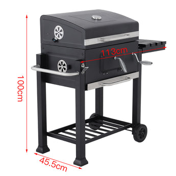 Size diagram of portable charcoal BBQ grill: 45.5 cm wide, 110 cm tall