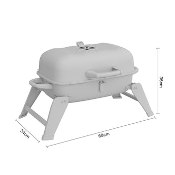 Portable charcoal mini grill dimensions: 68cm width, 34cm depth, 36cm height