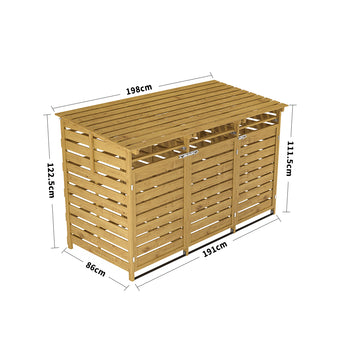 Outdoor spruce wood garbage bin shed with 2 doors and slatted panels