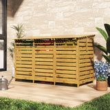 Spruce wood garbage can storage shed with three ventilated slatted door panels