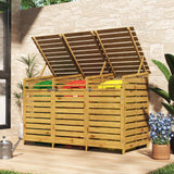 Outdoor spruce wood garbage can storage shed with ventilated slatted doors, 2-door style