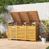 Wood garbage can storage shed with ventilated slatted roof and three door sections