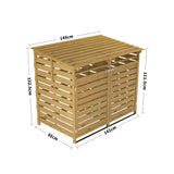 Spruce wood garbage can storage shed dimensions: 149 cm H x 122.5 cm W x 86 cm D