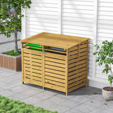 Spruce wood outdoor garbage can storage shed with double slatted doors