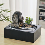 Buddha Zen Tischbrunnen mit Teelichthalter und Sukkulente, Wasserlauf-Schale