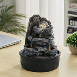 Tiered tabletop water fountain with LED glow and dark stone-look cascading water