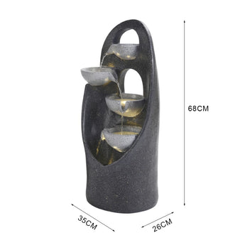 4-tier cascading fountain, 68cm height; dark speckled design with three bowls