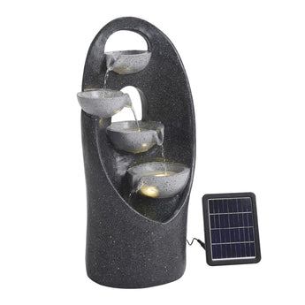 Dark speckled 4-tier cascading fountain with solar panel and flowing water bowls