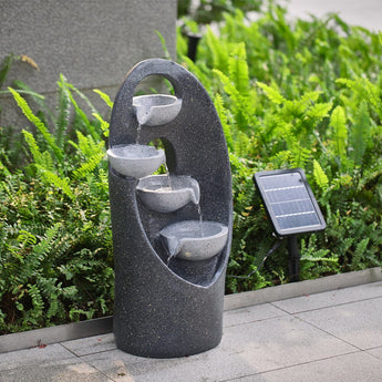 Cascading 4-tier fountain with dark speckled body and solar panel