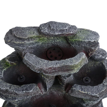 Faux rock garden fountain top view, circular bowl with 4 small fixture openings.