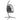 Black rattan swing chair with dark gray cushions and base stand, front view
