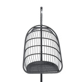 Black rattan swing chair seat with hanging chain, cushion included