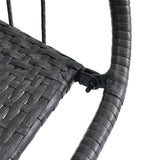 Rattan weave and black metal connection point on patio swing chair frame