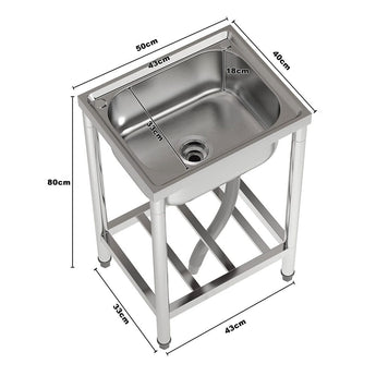 Size diagram for 50cm stainless sink: 50x40x80cm, basin 33cm, height 18cm.
