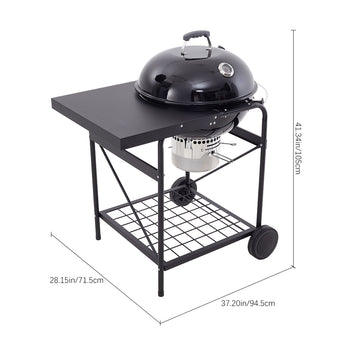 Round charcoal grill with side table, overall height 41.3 in shown