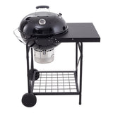 Round charcoal grill with side table, domed lid, thermometer on lid