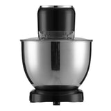 Stainless mixing bowl with black mixer head cover on 8-quart stand mixer