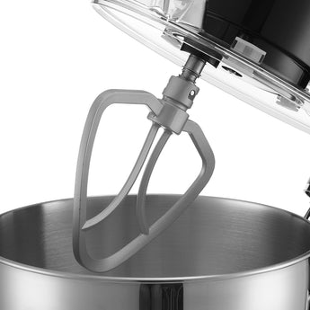Beater attachment and whisk connection set over stainless mixing bowl