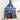 Kids round playhouse tent with star & moon print, blue with yellow trim and doorway