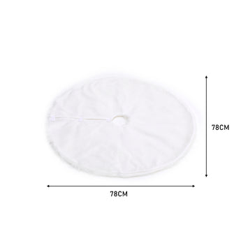 White oval plush tree skirt, 78cm diameter; product loop detail visible