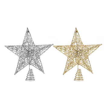 Silver and gold sequin star tree toppers with spiral bases