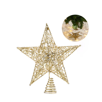 Gold sequin star Christmas tree topper with spiral base, no lights shown