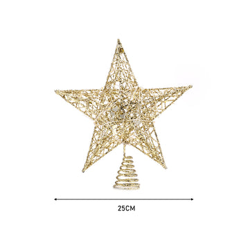 Gold sequin star tree topper with spiral base, 25cm size shown