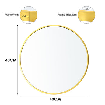 Round bathroom mirror with gold frame, 40 cm diameter