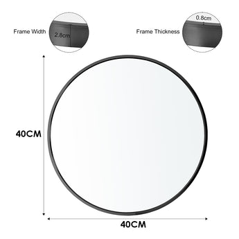 Round bathroom mirror with black frame, 40 cm diameter