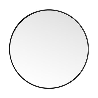 Black round wall mirror with slim frame and reflective glass surface