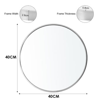 Round bathroom wall mirror with light gray frame, 40cm diameter