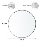 Round bathroom wall mirror with light gray frame, 50cm diameter