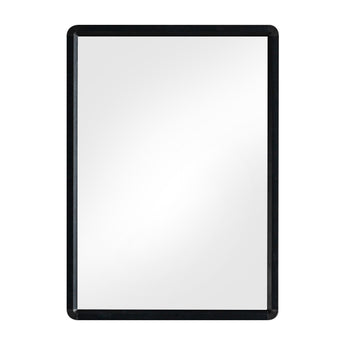 Black-framed rectangular mirror, smooth clear glass front