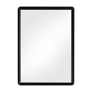 Black-framed rectangular mirror, smooth clear glass front