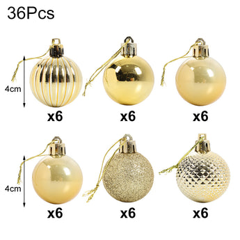 36-piece set of 4 cm gold Christmas ball ornaments, 6 styles x6